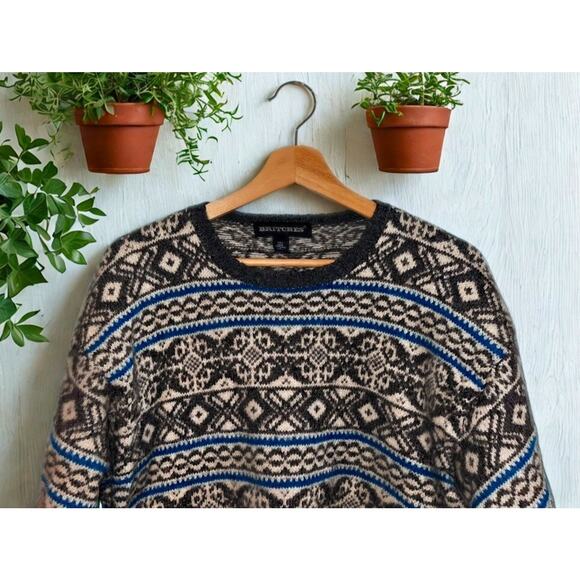 Britches Shetland Wool Sweater L Fair Isle Winter Knit Vintage 80s 90s - Picture 2 of 7